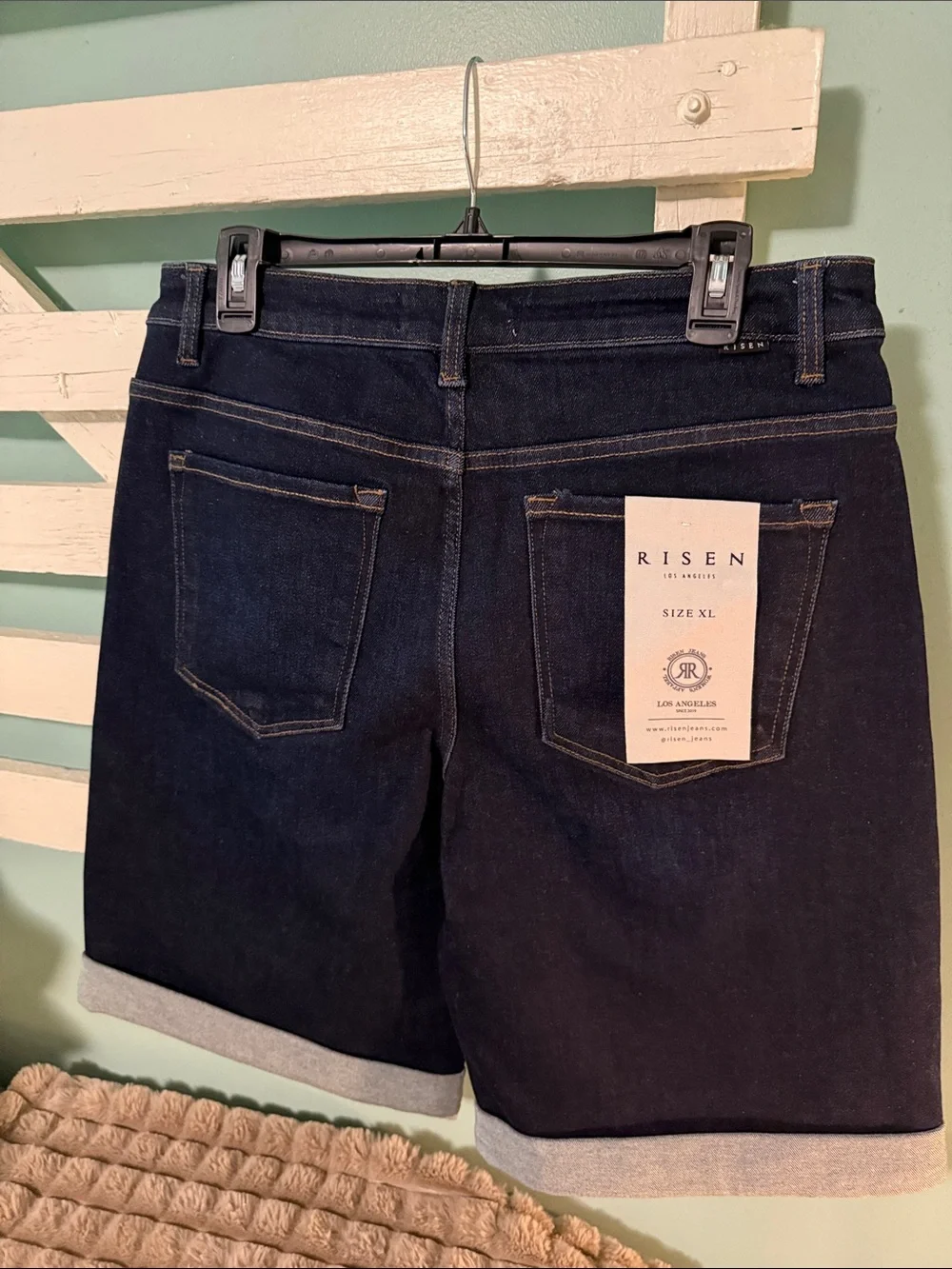 Risen Women's Frankie Cuffed Dark Blue Denim Shorts